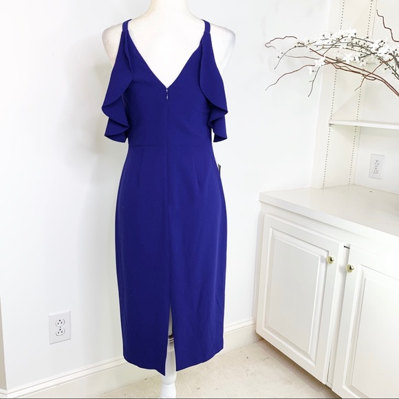 BCBGMaxAzria Elise cold shoulder Ruffle dress Blue - Picture 6 of 12